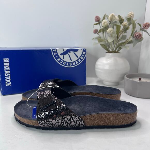 Birkenstock Madrid BS Birko Flur Sandal Metallic Stone Black Men 10/EU 43 NWB - Picture 3 of 9
